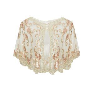 7754 1920s Shawl Wraps Sequin Beaded Evening Cape Bridal Bolero Flapper